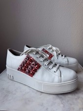 Miu Miu Crystals Glitter White Leather Platform Sneakers Size 10