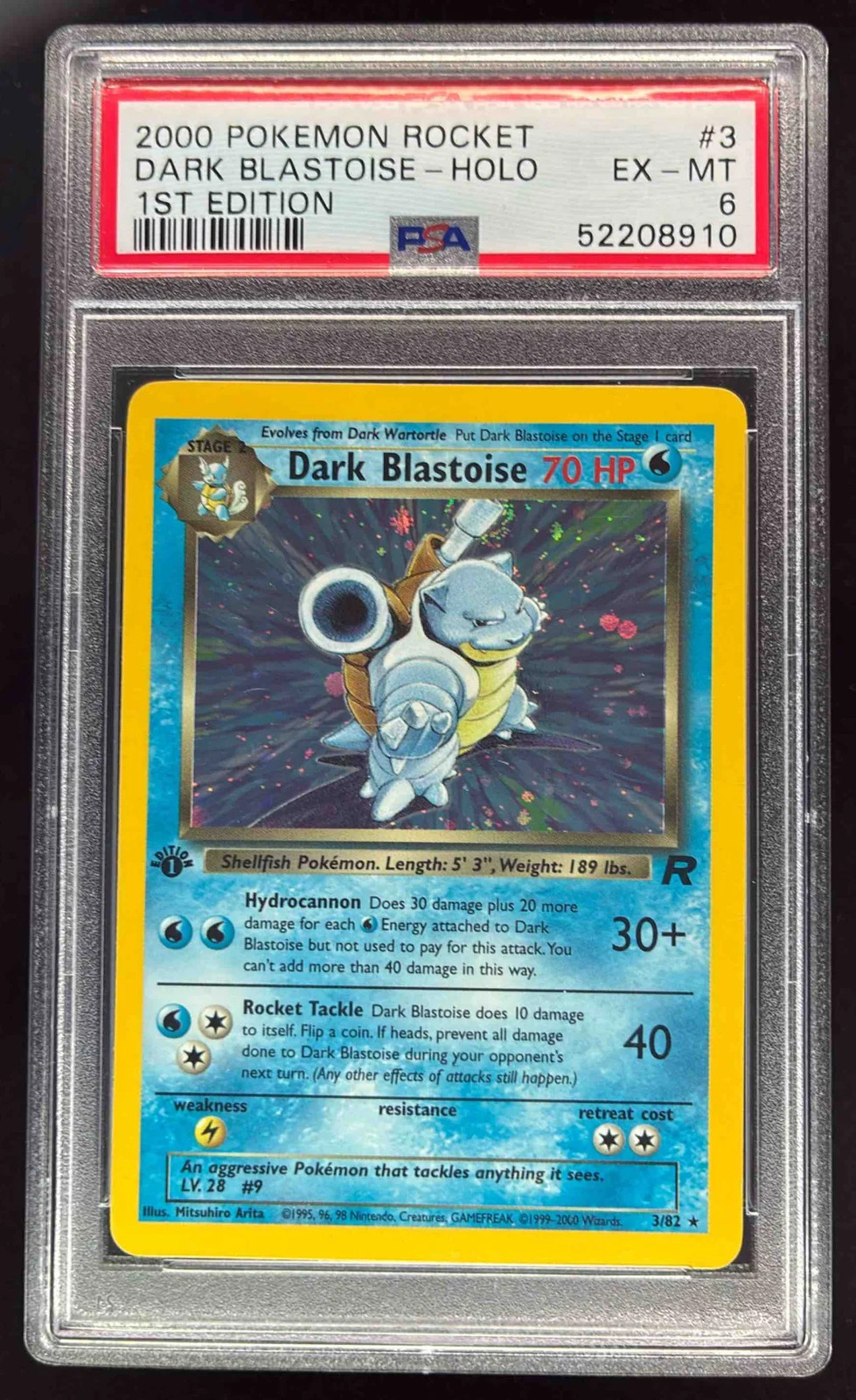 2000 Pokemon Team Rocket First Edition #3/82 Dark Blastoise Holo PSA 6