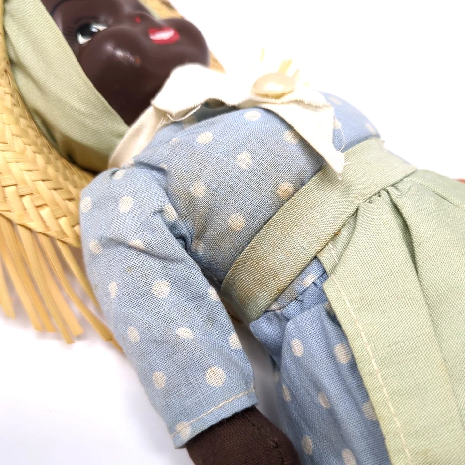 Vtg Puerto Rico Caribbean Souvenir Rag Doll w/ Paper Mache Face Straw Hat: AS IS - Image 4 of 4