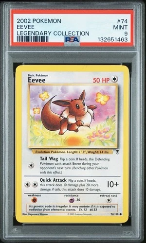 2002 Pokemon Legendary Collection # 74 Eevee PSA 9 Card MINT Free Ship NEW CERT!