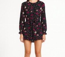 Nastygal Romper Dark Floral Spring Cottagecore Sz Xs Festival Boho Peasant Ruffl
