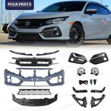 Front Bumper Cover Kit W Grille Fog Light For 2020 2021 Honda Civic Hatchback