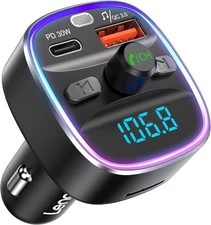 LENCENT Bluetooth 5.4 FM Transmitter Car Adapter 48W [PD 30W & Colorful-48W 