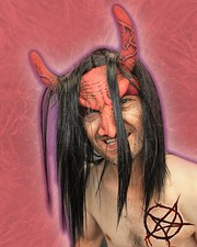 Horned Red Devil Adult Halloween Mask Wig Eat Drink Party While Wearing