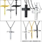 Edelstahl Kreuz Halskette Jesus Anhänger Zirkonia Nagel Silber Schwarz Gold