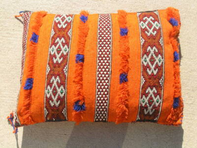 Vintage Moroccan Zemmour Flat Woven Hand Woven Oriental Rug Pillow 16x20'' Orange