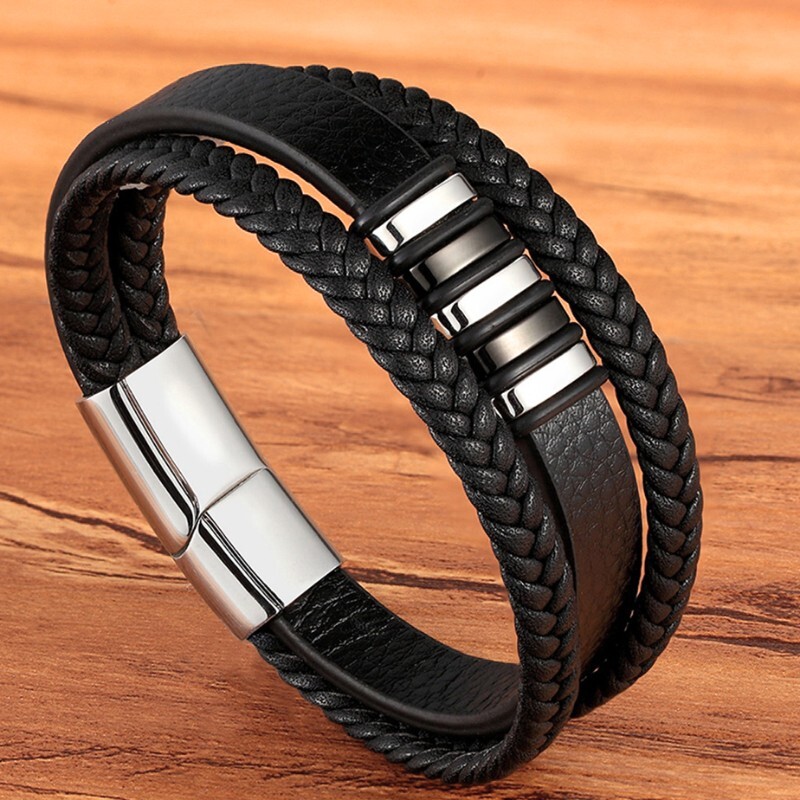 Classic Men's Leather Bracelet New Style Hand-woven Multi-layer
