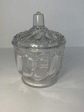 EAPG Beaded Swirl Variation Pressed Clear Glass CHILD'S SUGAR BOWL with LID 3"