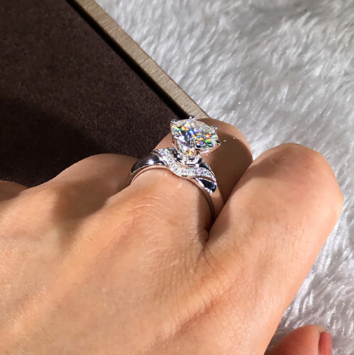 4Ct Round Cut Moissanite Diamond Solitaire Engagement Ring 14K White Gold Finish - Picture 6 of 12