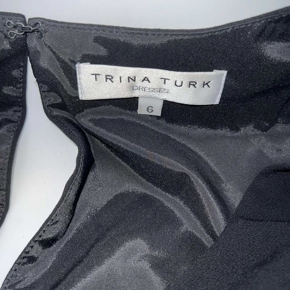 Trina Turk Dress Floral Black White V Neck Sleeveless Mini Perforated Size 6 - Image 3 of 4