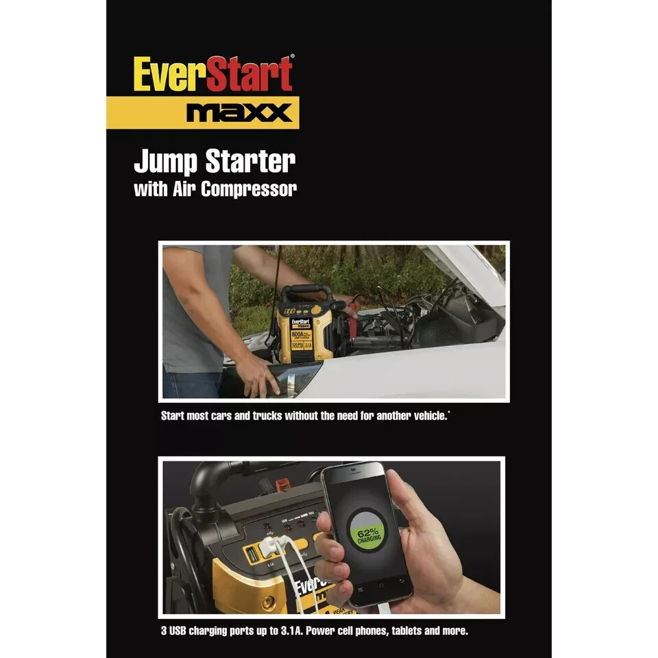 Portable Jump Starter Compressor Power Pack w/ Car Battery Jumper Box 3