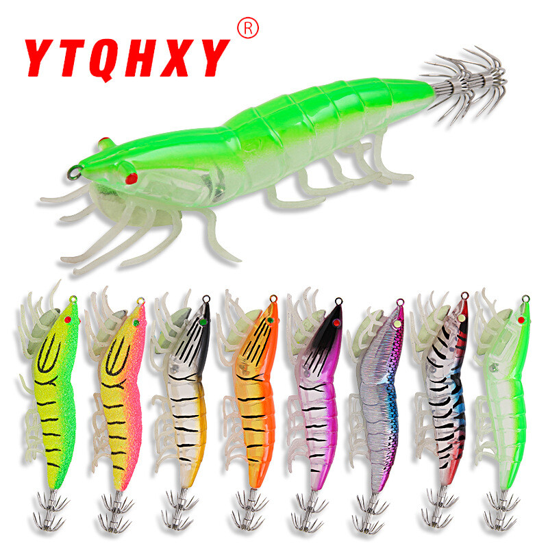 Soft-Shelled Wood Shrimp Lure with Squid & Explosion Hook Nightlight Effect