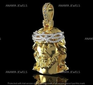 Authentic Men's 2 CT Round Cut Moissanite Jesus Face Matte Pendant 14K Yellow Gold Plated