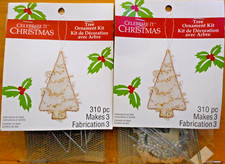 Lot 2 Celebrate It Christmas Tree Ornament Kits Beaded SILVER Trees Ea Makes 3 6