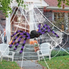 Halloween Giant 3FT Realistic Scary Spider Spider Web for Outdoor Party Decor US