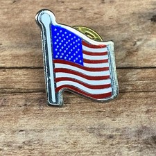 Vintage Wavy American Flag Hat Lapel Pin Union Made in the USA