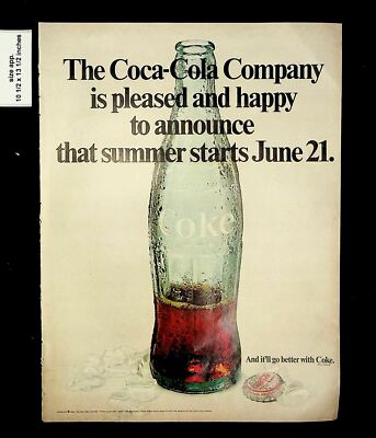 1969 Coca-Cola Co Summer starts June 21 Vintage Print ad 14616
