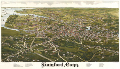 Stamford, Connecticut - 1883 - Aerial Bird's Eye View Map Poster