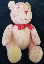 Mothercare Sitting Pink Teddy Bear Soft Toy Floral Stripes Spots It's a girl