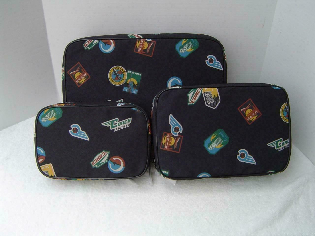 NWT Coach Travel Luggage Packing Cubes Set Of 3 In Nylon & Leather With Patches