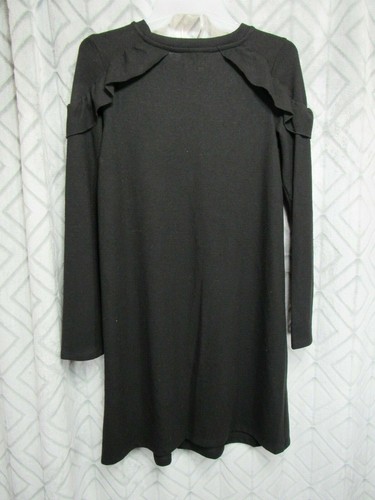 New 1 State Dress Size XS Black Pull Over Round Neck Ruffle Long Sleeve Casual - 第 4/4 張圖片
