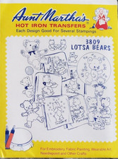 Aunt Martha's Hot Iron Transfers LOTSA BEARS 3809 Embroidery Fabric Painting VTG