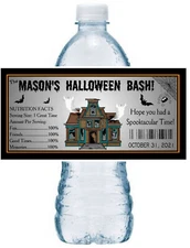 20 HAUNTED HOUSE HALLOWEEN BIRTHDAY PARTY FAVORS WATER BOTTLE LABELS  