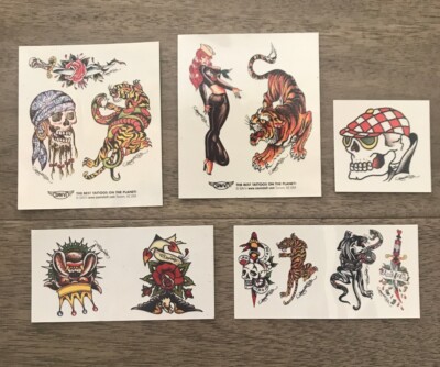 Ed Hardy Y2K Temporary Tattoo Set Lot Skull Tiger Panther Snake Pin Up Bull Dog