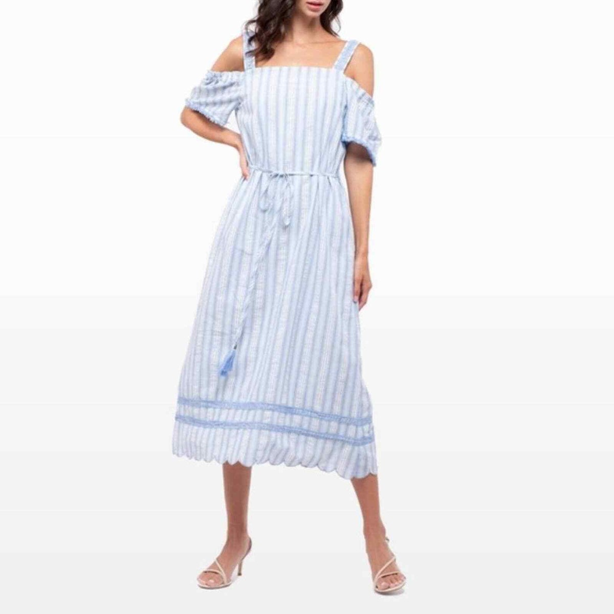 Moon River Striped Cold Shoulder Midi Dress Blue Multi Xs at Hautelook