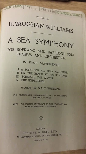 Vaughan Williams: A Sea Symphony: Vocal Music Score