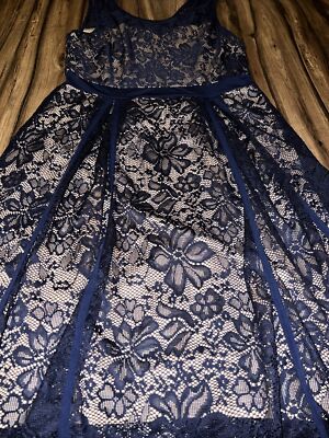 Women Blue Tan Lace Floral Sleeveless Dress Medium Layered Summer Polyester  | eBay