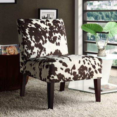 Cowhide Brown White Peterson Cow Hide Fabric Slipper Accent Chair