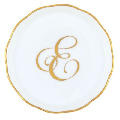 HEREND,  COASTER WITH MONOGRAM LETTER E,  #600341-E,  W/24KT GOLD, BRAND NEW
