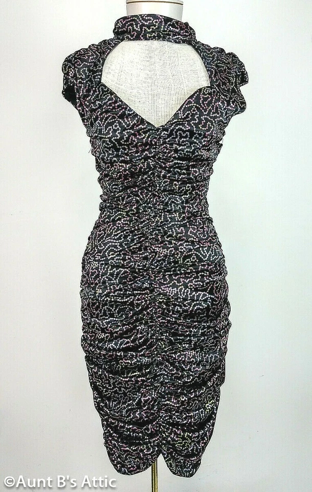 Vestido Acanalado Estampado Princesa Discoteca Años 70-80 Negro/Multi Poli Metálico  Foto 3 de 4