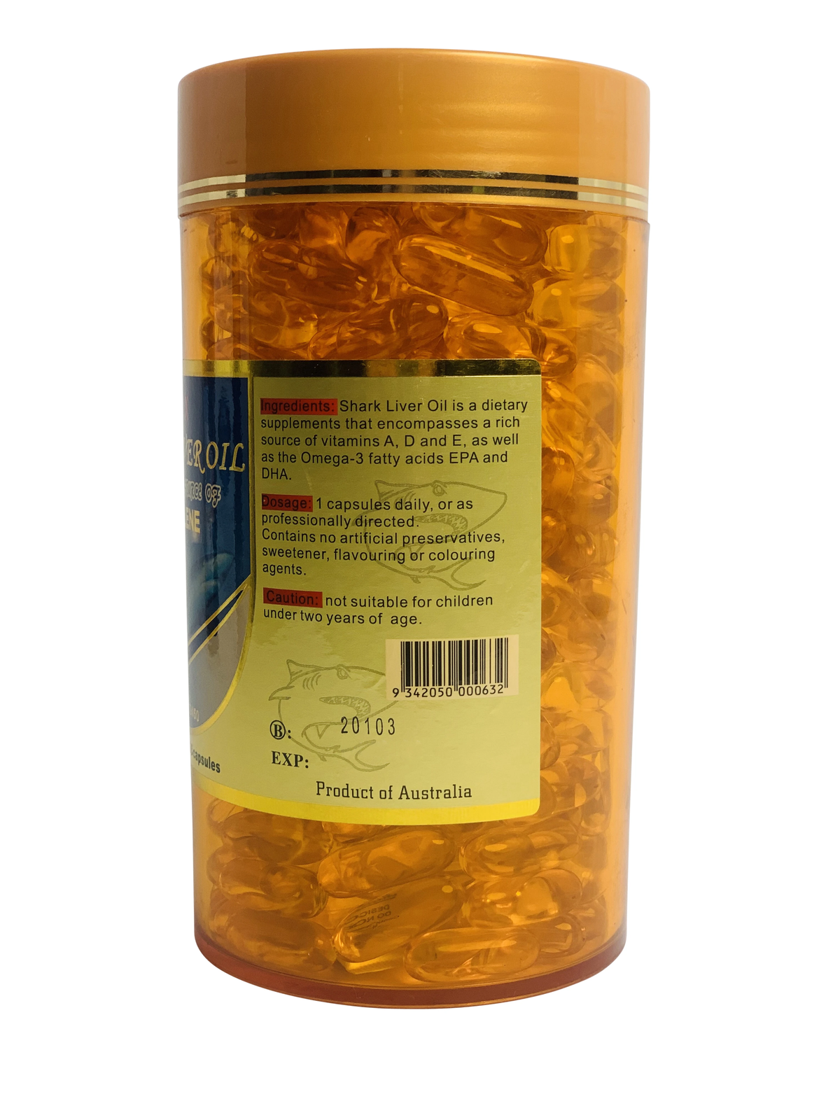 365x 1000mg Shark Liver Oil Capsules Amax 100 Squalene Extract Skin