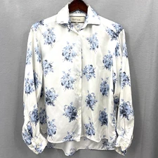 Paul Smith Blouse Mens 38 Medium Blue Floral Rayon Button Front Long Sleeve