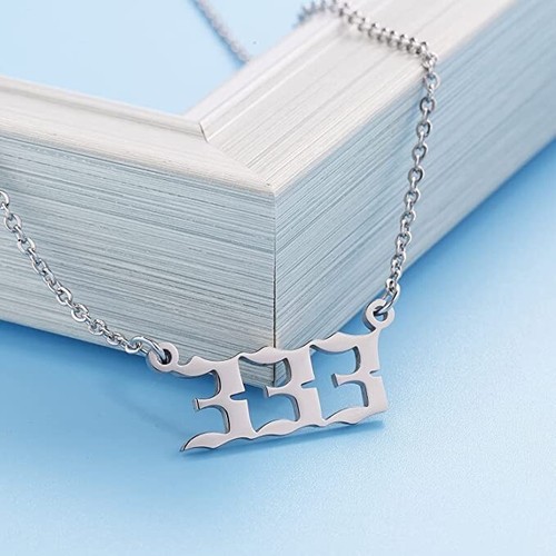 Silver 333 Angel Number Necklace, Jewelry Charms Minimalist Stainless Steel - Picture 2 of 6