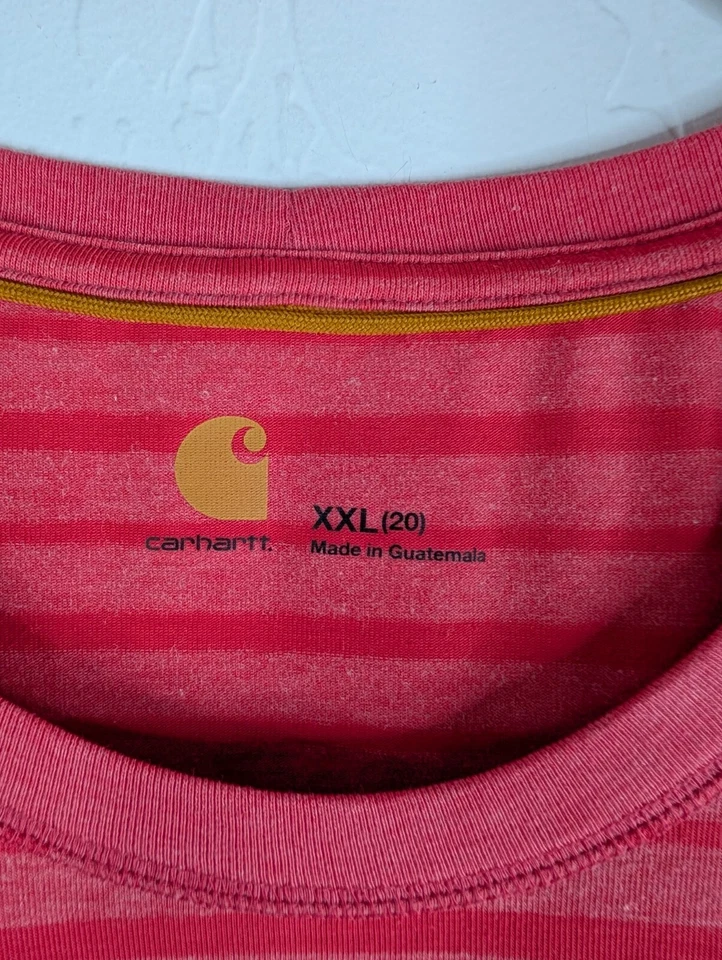 Carhartt T-Shirt Women's XXL (20) Salmon Striped Short Sleeve Force T-Shirt - Image 3 of 4
