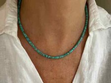 4mm Blue Green Arizona Turquoise Beaded Heishi Necklace Native American Inspired