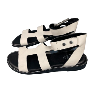 Franco Sarto White Leather T Strap Ankle Sandals Studded Trim SZ