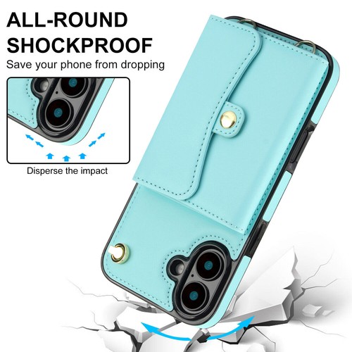 Strap Leather Card Slot Phone Case for iPhone 16 15 14 13 12 11 Pro Max XR 8 SE - Picture 51 of 59