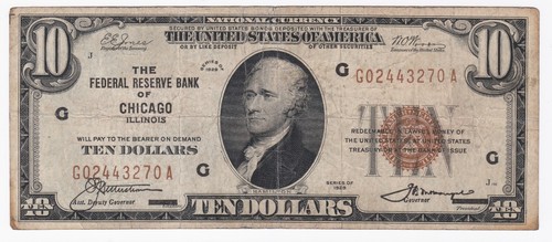 Fr#1860-G 1929 $10 The Federal Reserve Bank of Chicago, Ill -Fine #2