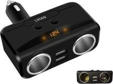 LIHAN 2 Socket Cigarette Lighter Adapter, Car Charger Plug Splitter with Dual US
