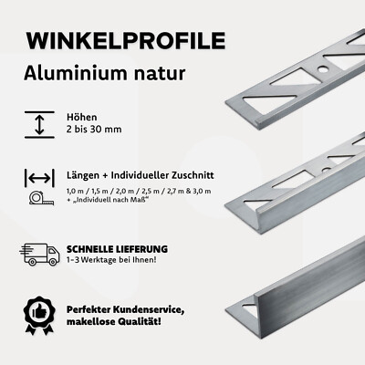 Fliesenschiene Fliesenprofil Alu natur Abschlussprofil H 2-30 mm L 1,0 m/100 cm