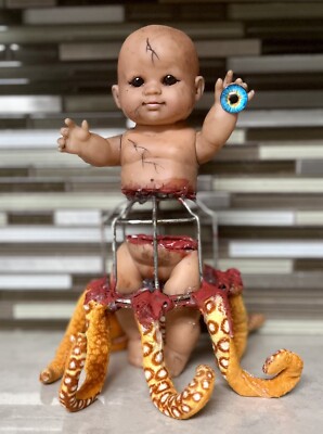 OOAK Creepy Octo-Baby. Halloween Prop. Octopus Baby Holding Follow Me Eye