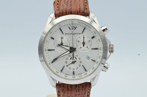Philipp Watch Quartz Chrono Men's Watch Steel Vintage with Leather Band RAR  | eBay