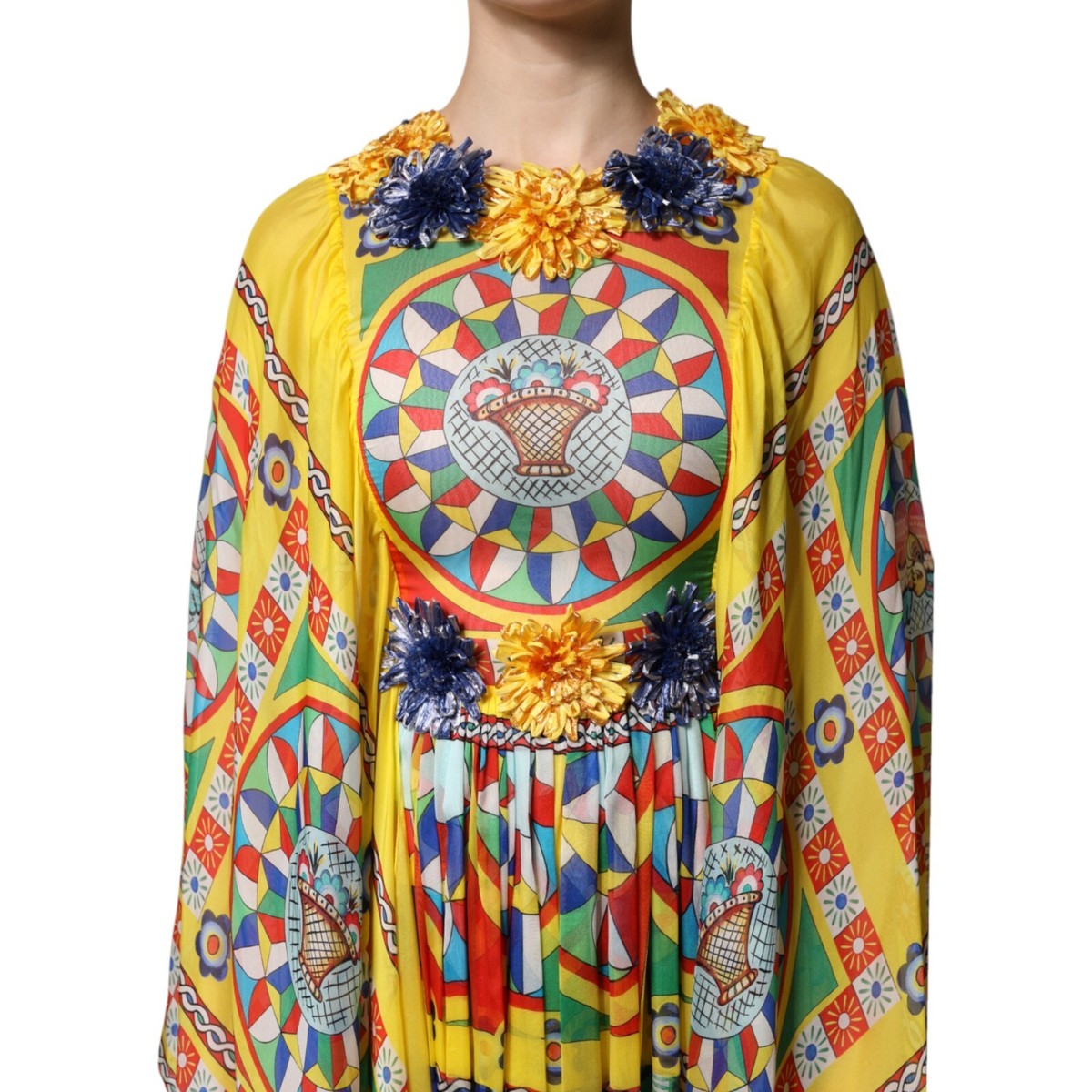 【SALEラスト1】DOLCE＆GABBANA シルク カフタンワンピースIT44 DOLCE & GABBANA Dress Multicolour Carretto Print Kaftan