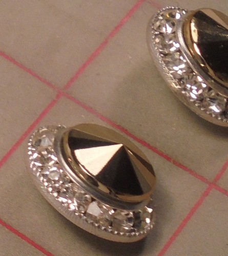 5 Czech Rhinestone Silver Metal Shank Buttons Wth Gold Acrylic 'Jewel' 7/8" 22mm - Picture 5 of 6