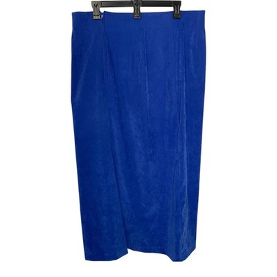 Briggs 14 Blue Midi Skirt Faux Suede Side Zip Career Wear Minimalist Academia