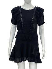 Isabel Marant Etoile Women's Crochet Lace Black Ruffle Cotton Mini Dress M 38